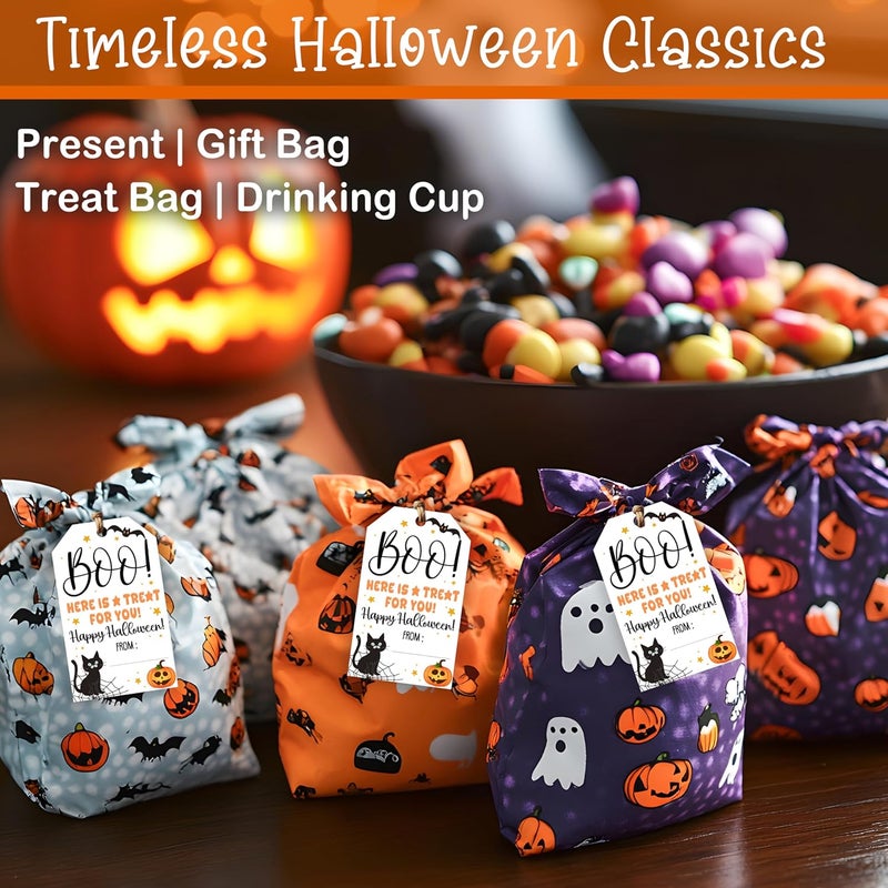 HandEasy 50 Pcs Halloween Tags with String, 2.1"×3.5" Boo Paper Gifts Tags, Black Cat Trick or Treat for Candy, Pumpkin Halloween Gifts Tag Wrap for Party Favor - B03 - Image 4